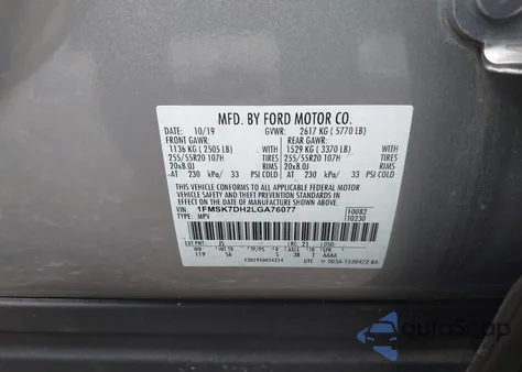 2020 Ford Explorer Xlt from USA, damaged, VIN 1FMSK7DH2LGA76077